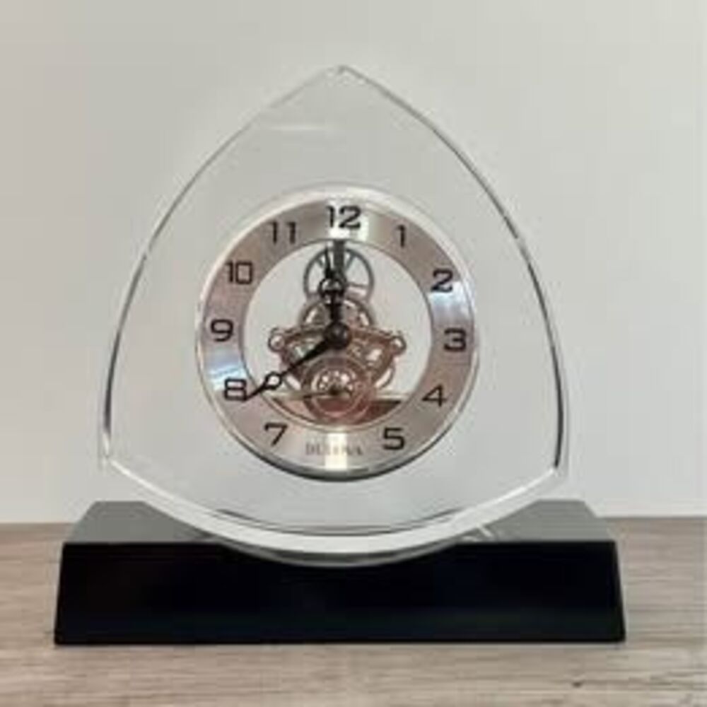 Bulova Trident crystal skeleton table clock